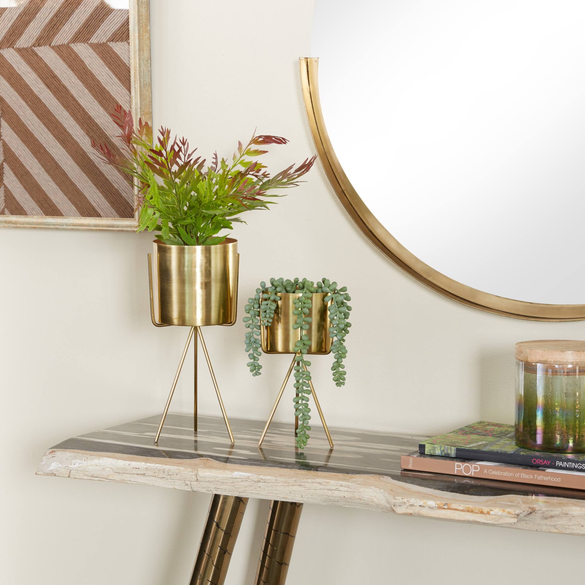 Gold Contemporary Planter, Set of 2" 12", 9"